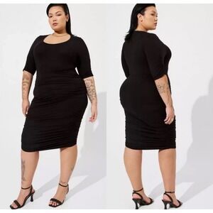Torrid Mini‎ Supersoft Rib Elbow Sleeve Mock Neck Dress Black 2X 18-20